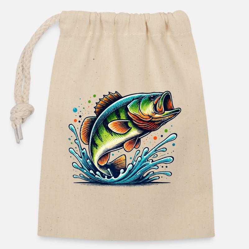 Big Bass - Verschließbarer Geschenkbeutel aus Baumwolle (14x20cm) - Natur