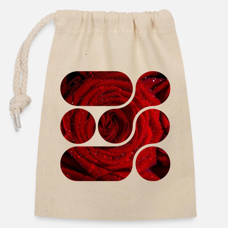 OCHOOO - Rote Rose - Verschließbarer Geschenkbeutel aus Baumwolle (14x20cm) - Natur