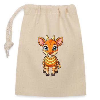 Okapi Niedliche Zeichentrickfigur Kawaii Clipart - Verschließbarer Geschenkbeutel aus Baumwolle (14x20cm) - Natur - Vorne