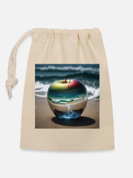 Apfel - Verschließbarer Geschenkbeutel aus Baumwolle (14x20cm) - Natur