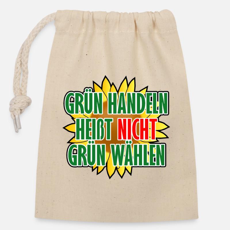 Grün handeln heißt nicht grün wählen - Verschließbarer Geschenkbeutel aus Baumwolle (14x20cm) - Natur