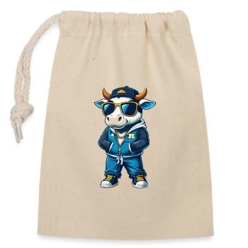 Cow Cool Cartoon Character Kawaii Clipart - Closable cotton gift bag (14x20cm) - nature - Front