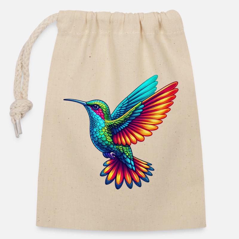 Colibri - Sac cadeau en coton avec cordon (14 x 20 cm) - nature