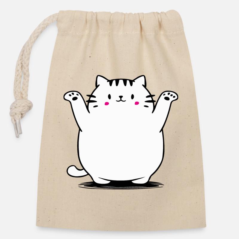 Chat mignon - Sac cadeau en coton avec cordon (14 x 20 cm) - nature