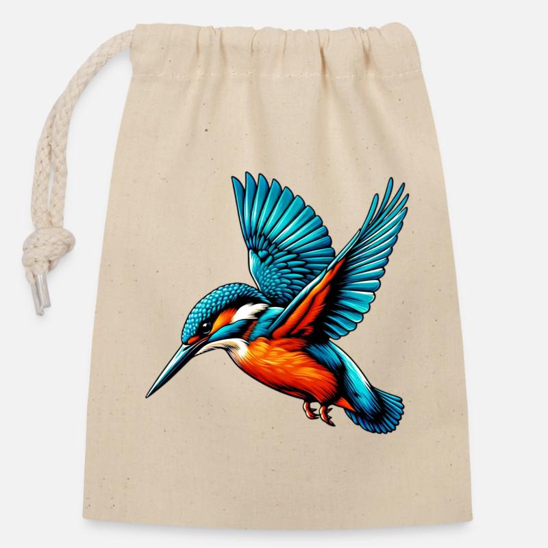 Martin-pêcheur - Sac cadeau en coton avec cordon (14 x 20 cm) - nature