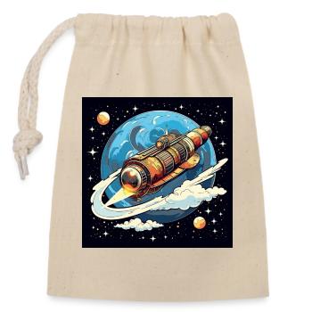 Raketenflug durchs All - Verschließbarer Geschenkbeutel aus Baumwolle (14x20cm) - Natur - Vorne