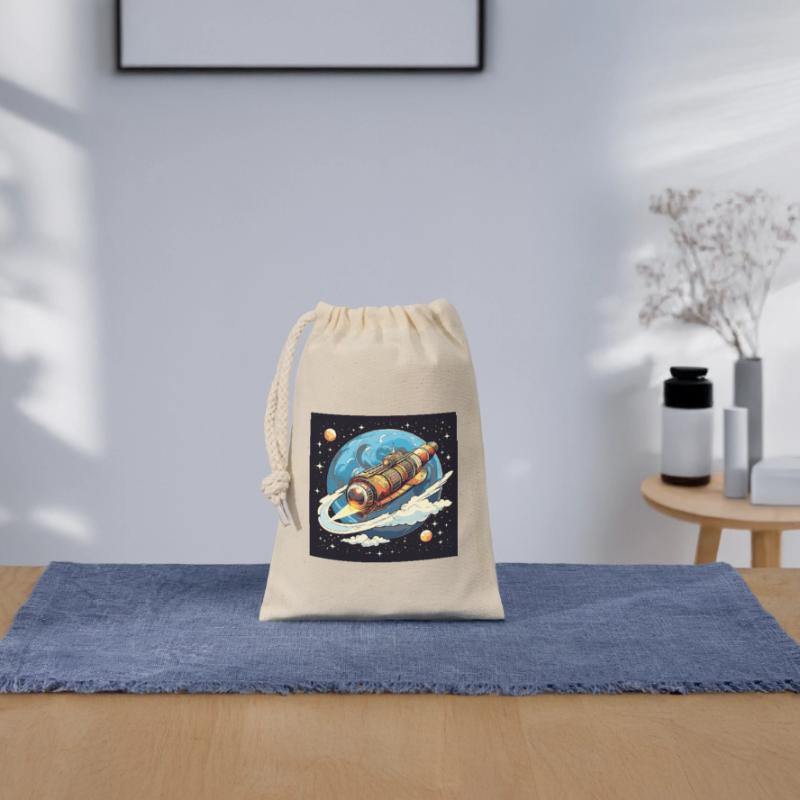 Rocket flight through space Closable cotton gift bag (14x20cm)