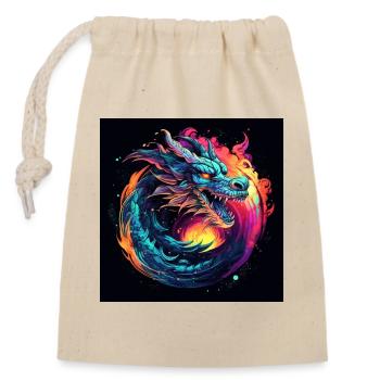Neon Drache im Sternenkreis - Verschließbarer Geschenkbeutel aus Baumwolle (14x20cm) - Natur - Vorne