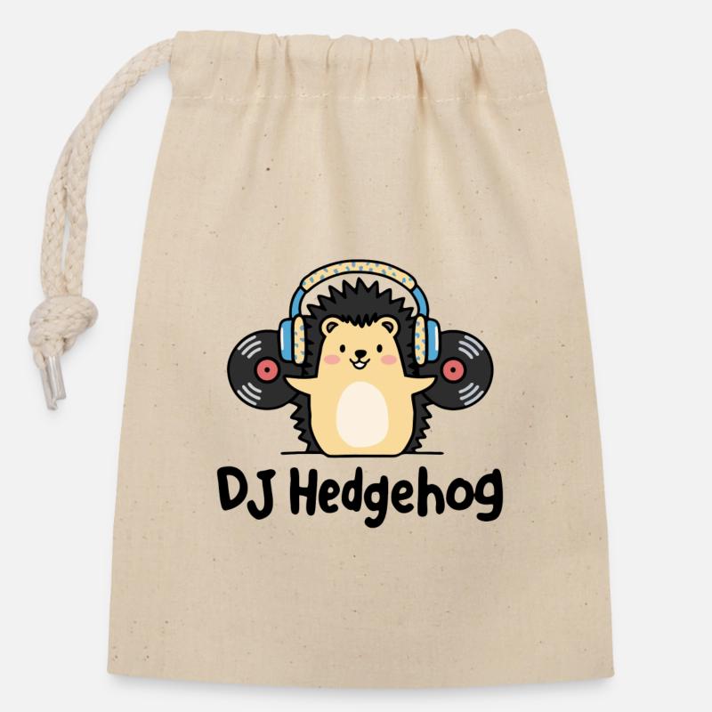 DJ Hedgehog – le charmant hérisson dans le monde de la musique - Sac cadeau en coton avec cordon (14 x 20 cm) - nature
