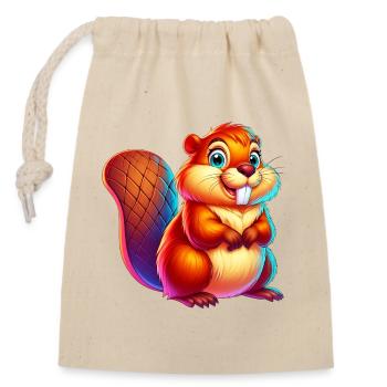 Beaver - Closable cotton gift bag (14x20cm) - nature - Front