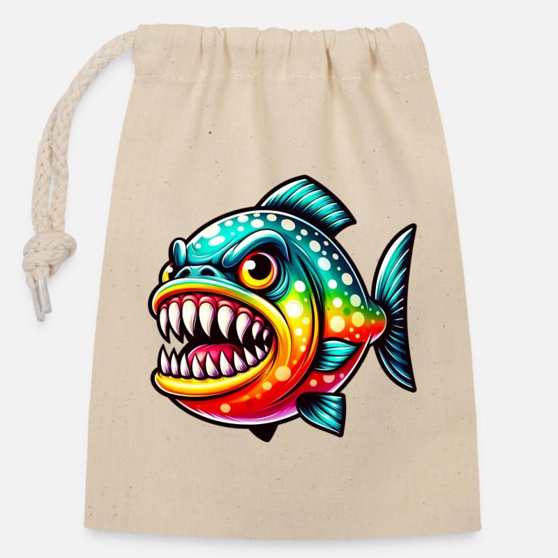 Piranha - Sac cadeau en coton avec cordon (14 x 20 cm) - nature
