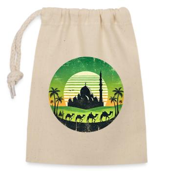 Marrakech mosque camels design - Closable cotton gift bag (14x20cm) - nature - Front