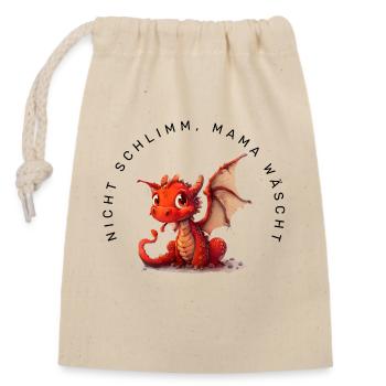 Nicht schlimm, Mama wäscht (Drache) - Verschließbarer Geschenkbeutel aus Baumwolle (14x20cm) - Natur - Vorne