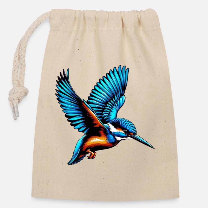 Martin-pêcheur - Sac cadeau en coton avec cordon (14 x 20 cm) - nature