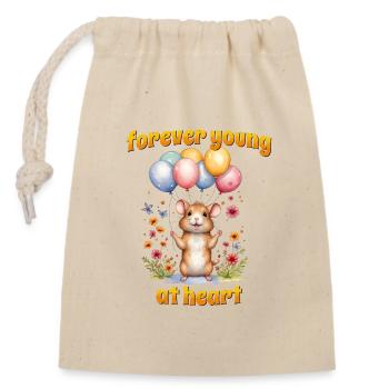 Forever young at heart, happy bday! - Closable cotton gift bag (14x20cm) - nature - Front