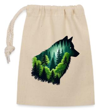 Silhouette Wolf mit grünem Wald - Verschließbarer Geschenkbeutel aus Baumwolle (14x20cm) - Natur - Vorne