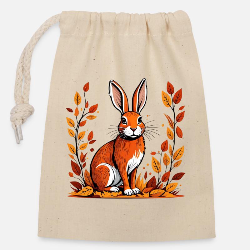 Herbst-Kaninchen - Verschließbarer Geschenkbeutel aus Baumwolle (14x20cm) - Natur