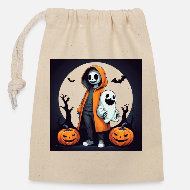 Halloween Ghosts - Closable cotton gift bag (14x20cm) - nature