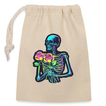 Psychedelic Skeleton with Roses Halloween - Closable cotton gift bag (14x20cm) - nature - Front