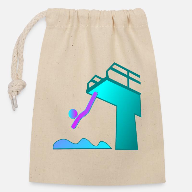 TURMSPRINGEN WASSERSPRINGEN SPORT - Verschließbarer Geschenkbeutel aus Baumwolle (14x20cm) - Natur