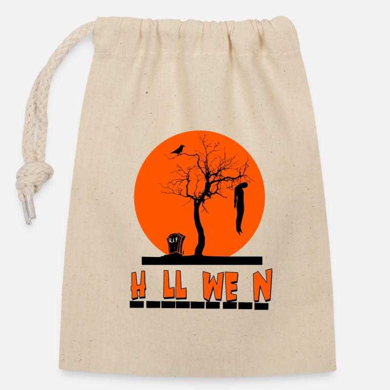 Halloween - Verschließbarer Geschenkbeutel aus Baumwolle (14x20cm) - Natur