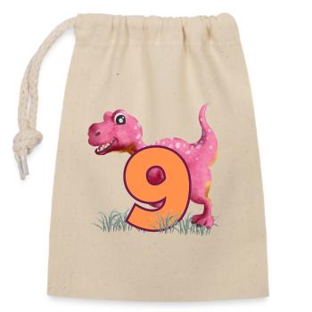 Nr.9 Dino - Verschließbarer Geschenkbeutel aus Baumwolle (14x20cm) - Natur - Vorne