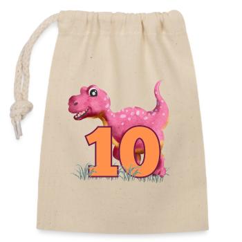 Nr.10 Dino - Verschließbarer Geschenkbeutel aus Baumwolle (14x20cm) - Natur - Vorne