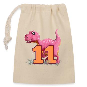 Nr.11 Dino - Verschließbarer Geschenkbeutel aus Baumwolle (14x20cm) - Natur - Vorne