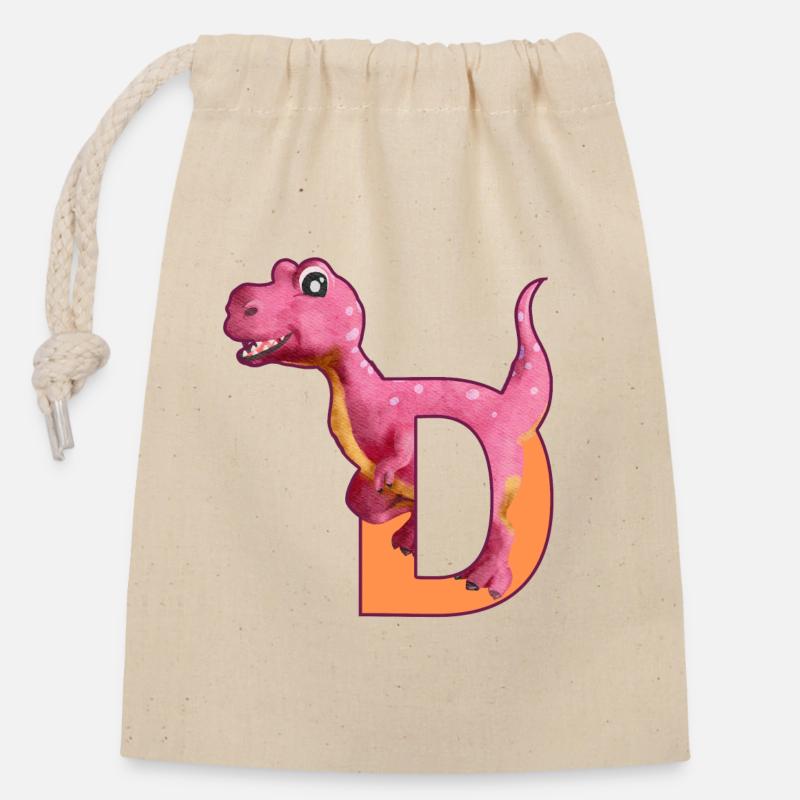 D - DINOSAURE, personnalisable - Sac cadeau en coton avec cordon (14 x 20 cm) - nature