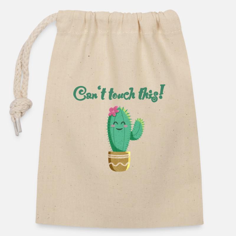 süßer Kaktus mit Spruch Can‘t touch this - Verschließbarer Geschenkbeutel aus Baumwolle (14x20cm) - Natur