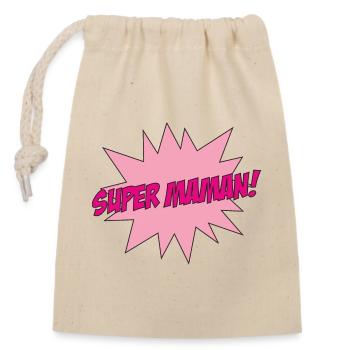 Super Maman - Fête des Mères - Sac cadeau en coton avec cordon (14 x 20 cm) - nature - Devant