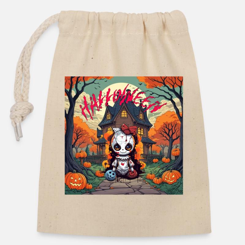 Halloween - Verschließbarer Geschenkbeutel aus Baumwolle (14x20cm) - Natur