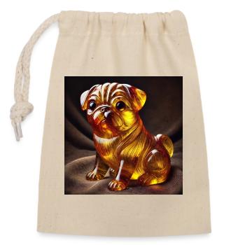 Glasfigur Pug mit Goldflammen-Design - Verschließbarer Geschenkbeutel aus Baumwolle (14x20cm) - Natur - Vorne
