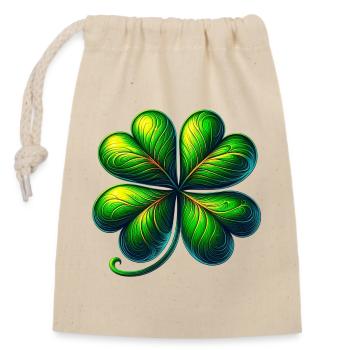 Trèfle à quatre feuilles - Sac cadeau en coton avec cordon (14 x 20 cm) - nature - Devant
