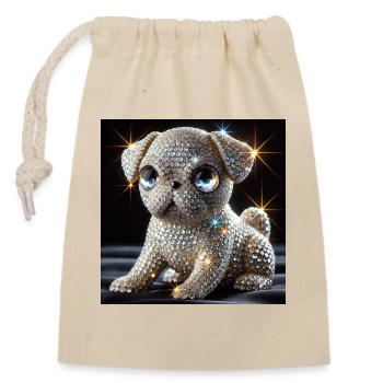 Funkelnder Hund im Diamant-Look - Verschließbarer Geschenkbeutel aus Baumwolle (14x20cm) - Natur - Vorne