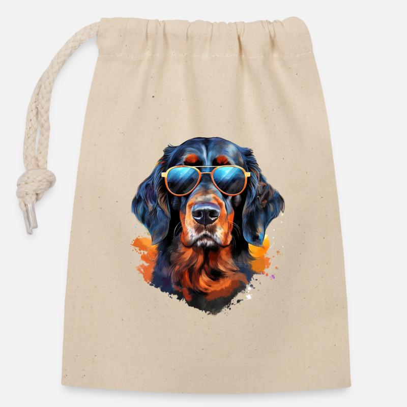 Gordon Setter avec lunettes de soleil - Sac cadeau en coton avec cordon (14 x 20 cm) - nature