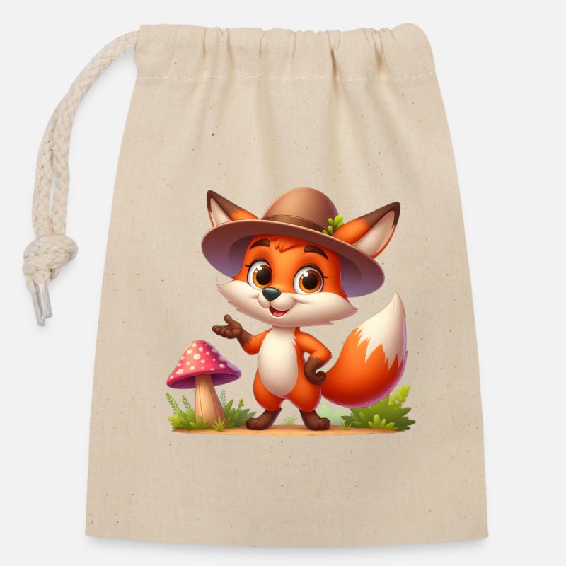 Fox Autumn 9 - Closable cotton gift bag (14x20cm) - nature