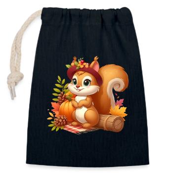 squirell autumn - Sac cadeau en coton avec cordon (14 x 20 cm) - bleu marine - Devant