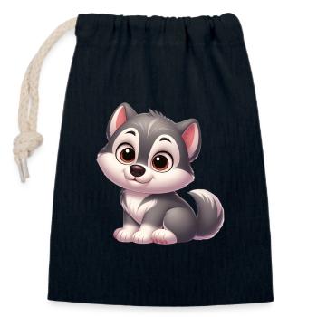 wolf 13 - Sac cadeau en coton avec cordon (14 x 20 cm) - bleu marine - Devant