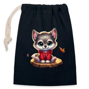 wolf 10 - Sac cadeau en coton avec cordon (14 x 20 cm) - bleu marine - Devant
