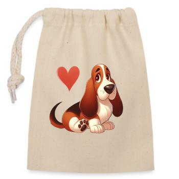 Basset Liebe 2 - Verschließbarer Geschenkbeutel aus Baumwolle (14x20cm) - Natur - Vorne