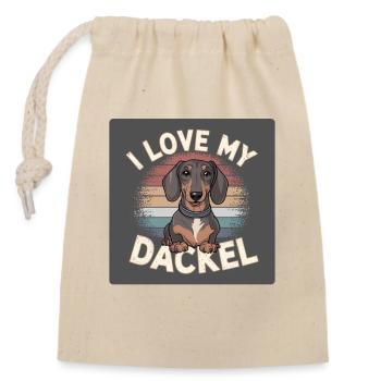 I Love my DackelDesign für Teckel und Hundefreunde - Verschließbarer Geschenkbeutel aus Baumwolle (14x20cm) - Natur - Vorne