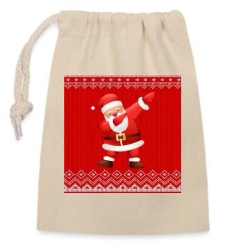 joyeux noël, joyeuses fêtes, santa - Sac cadeau en coton avec cordon (14 x 20 cm) - nature - Devant