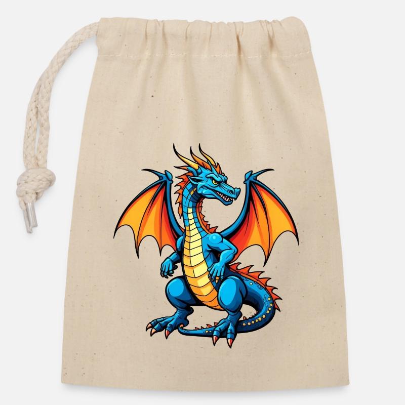 Blauer Dragon - Verschließbarer Geschenkbeutel aus Baumwolle (14x20cm) - Natur