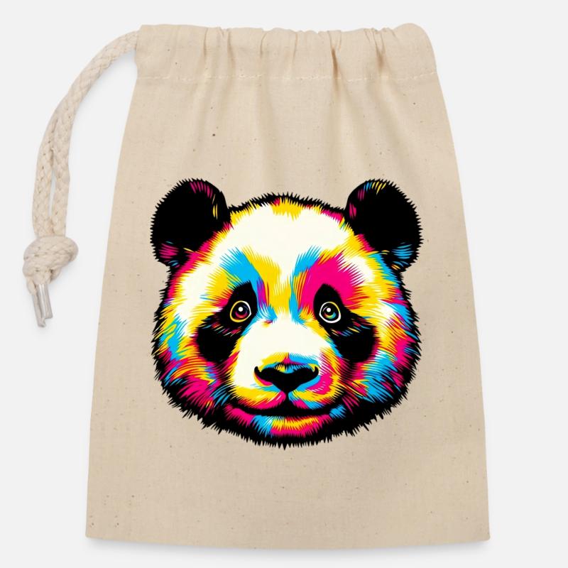 Panda - Verschließbarer Geschenkbeutel aus Baumwolle (14x20cm) - Natur