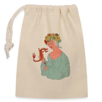 Flower fairy with dragon in love - Closable cotton gift bag (14x20cm) - nature - Front