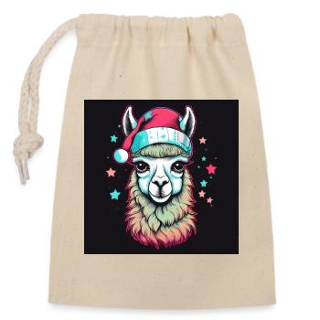 X-Mas Alpaca - Closable cotton gift bag (14x20cm) - nature - Front