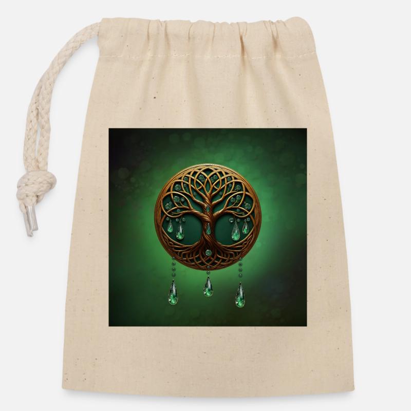 Arbre de vie stylisé - Sac cadeau en coton avec cordon (14 x 20 cm) - nature