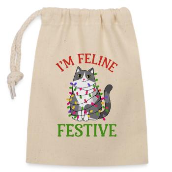 Katzenfestliches Lichterketten-Design - Verschließbarer Geschenkbeutel aus Baumwolle (14x20cm) - Natur - Vorne