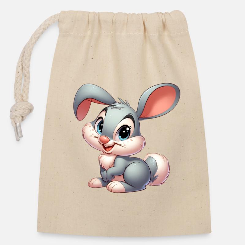 Rabbit 11 - Closable cotton gift bag (14x20cm) - nature